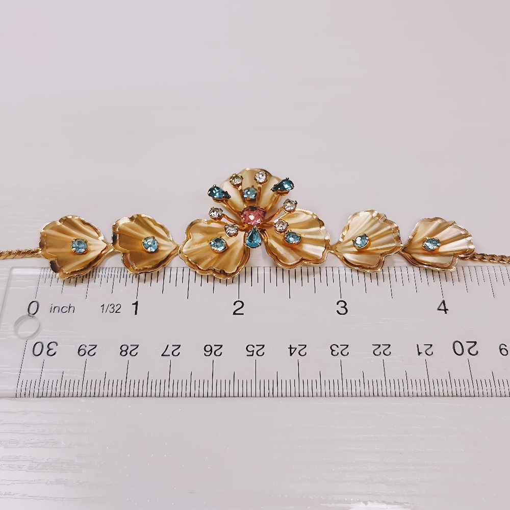 1940's Bugbee & Niles Gold Tone Atomic Starburst Floral Shell Petal Necklace - Picture 7 of 13
